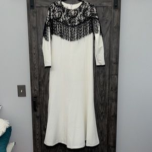 Long sleeve B&W formal maxi dress with lace detailing
